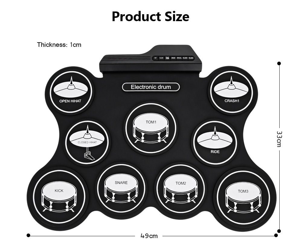 AEOFUN G4009 Electronic Roll Up Drum Kit with 5 Timbres and 8 Demo Songs AEOFUN G4009 Electronic Roll Up Drum Kit with 5 Timbres and 8 Demo Songs