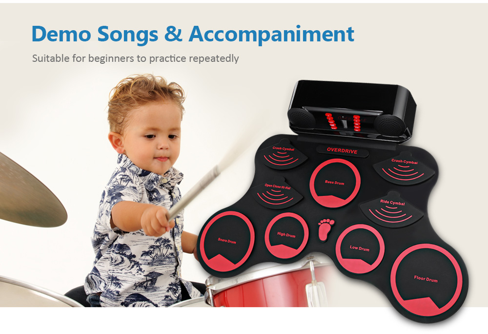 AEOFUN 10 Pads Electronic Roll Up Drum Kit with Recording Function AEOFUN 10 Pads Electronic Roll Up Drum Kit with Recording Function