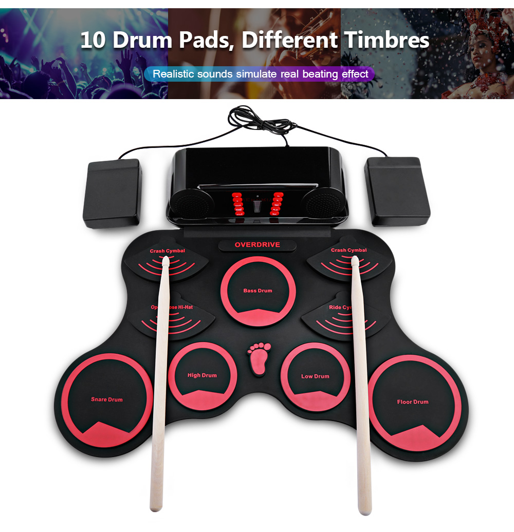 AEOFUN 10 Pads Electronic Roll Up Drum Kit with Recording Function AEOFUN 10 Pads Electronic Roll Up Drum Kit with Recording Function