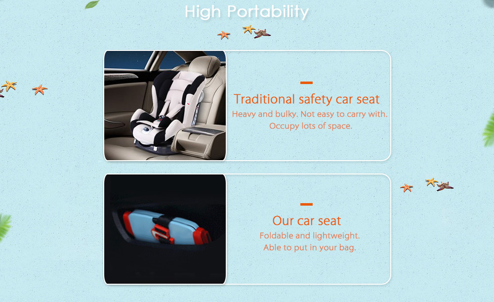 Portable Foldable Children Kids Safety Booster Car Seat Adjustable Strap