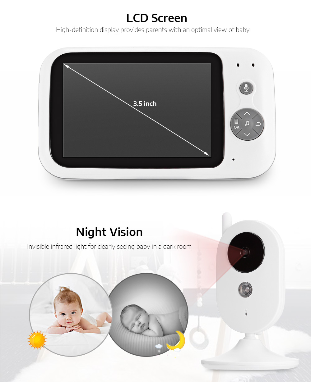 Wireless Video Baby Monitor Digital Sleep Monitoring Night Vision Temperature Sensor