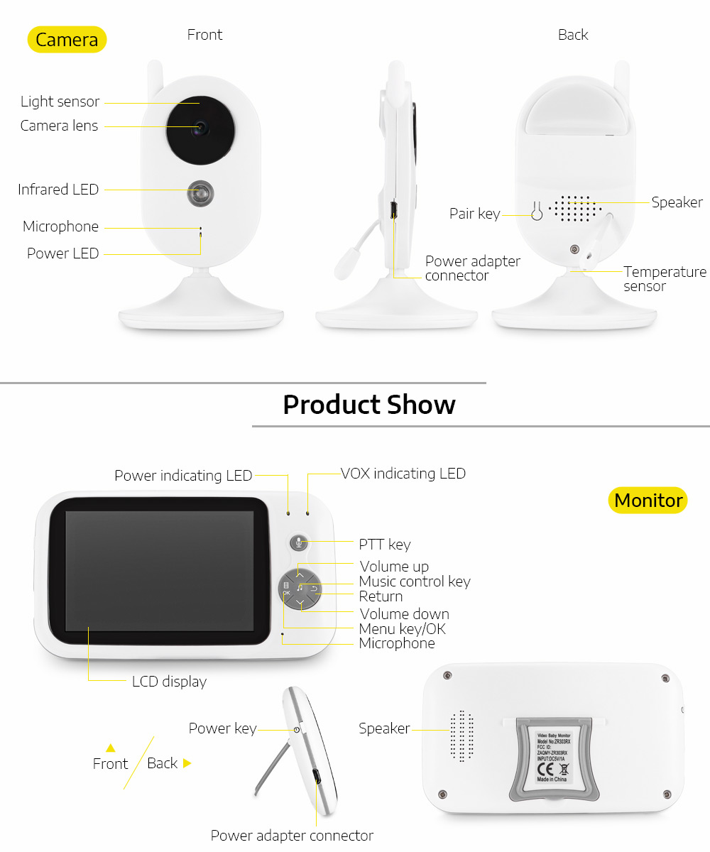 Wireless Video Baby Monitor Digital Sleep Monitoring Night Vision Temperature Sensor Wireless Video Baby Monitor Digital Sleep Monitoring Night Vision Temperature Sensor