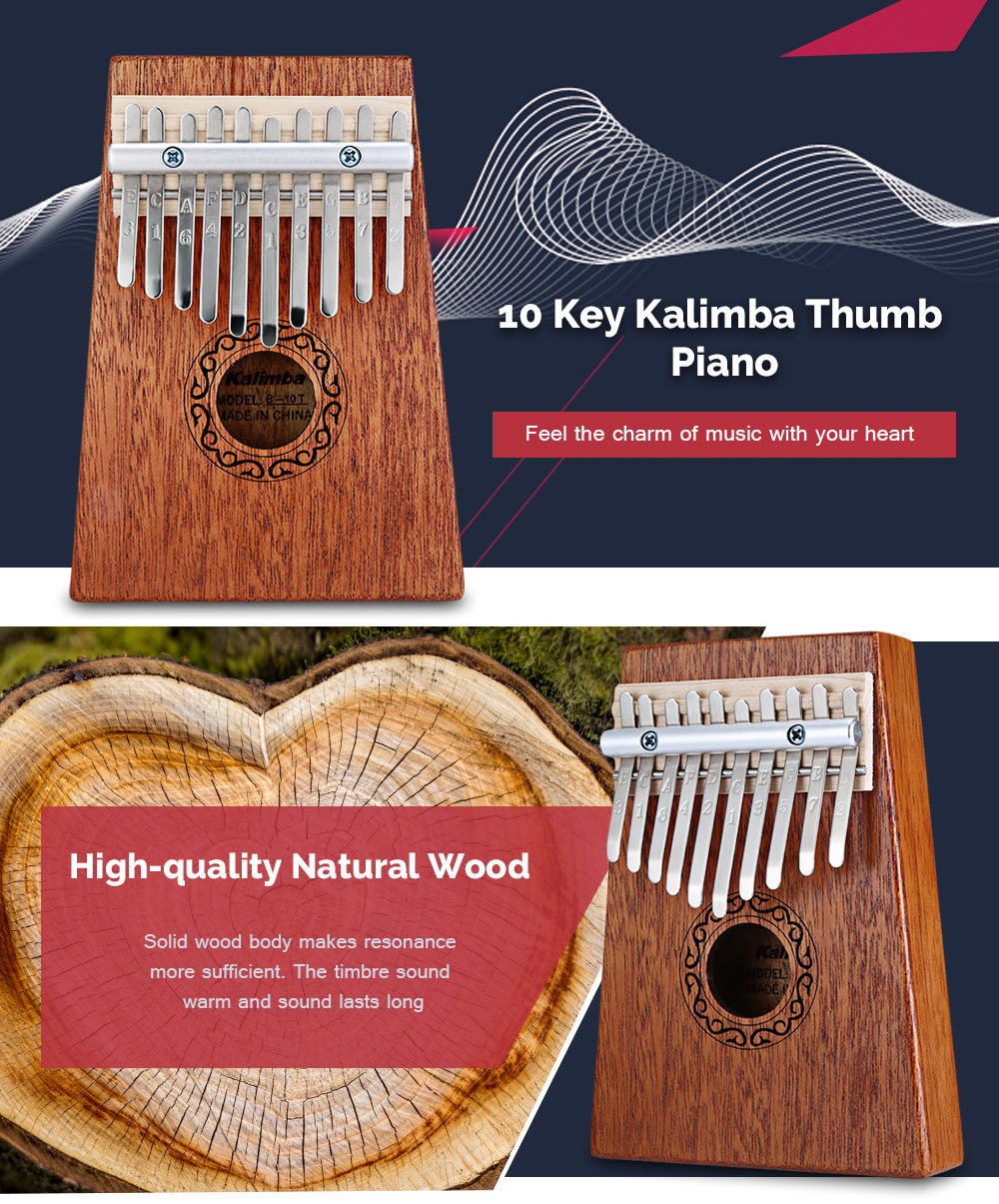 B - 10T 10 Keys Kalimba Thumb Piano Mahogany Body Musical Instrument