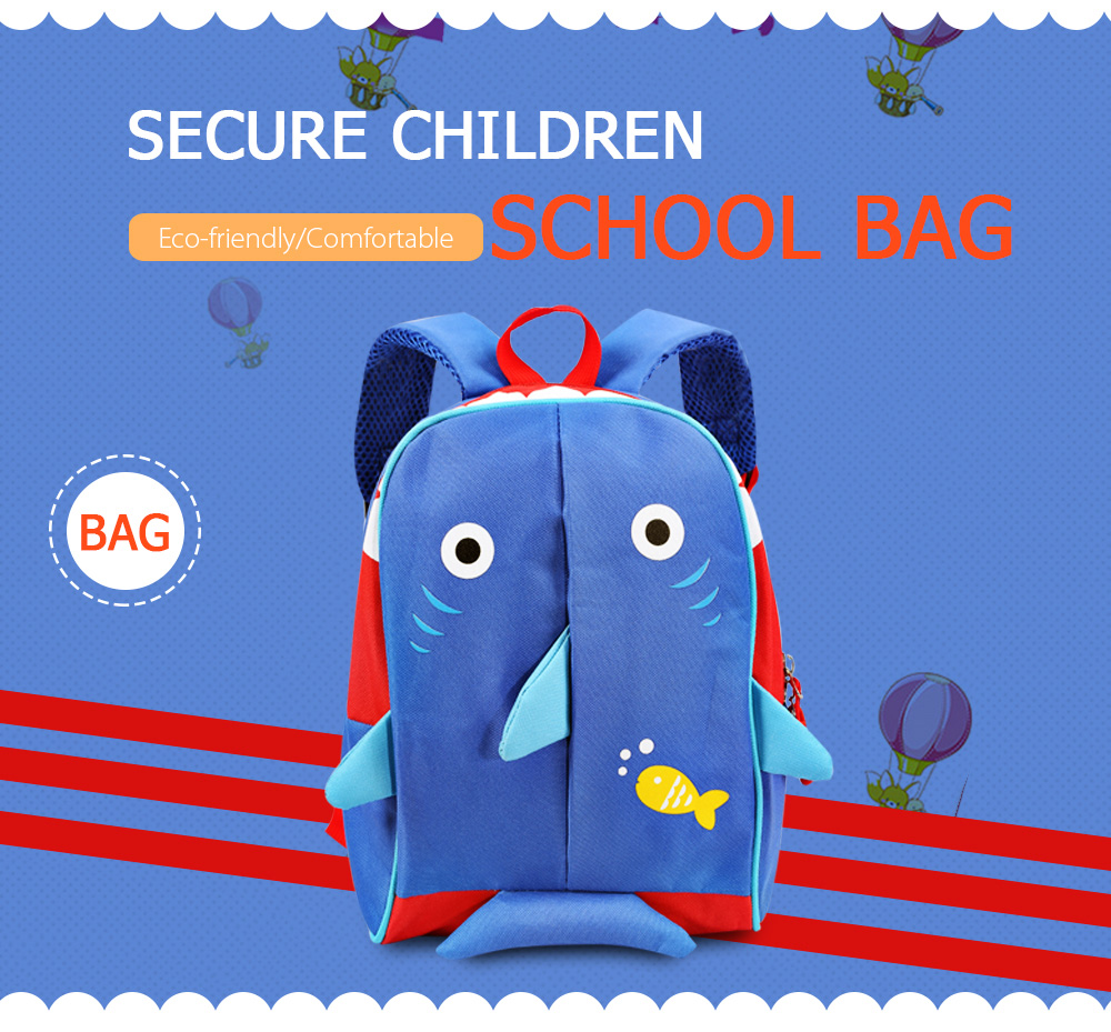 Portable Lovely Secure Children School Bag with Shark Pattern