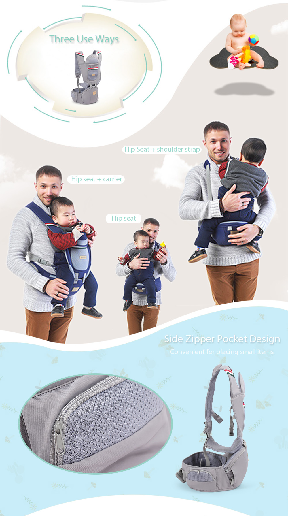 Ainomi Baby Kid Hip Seat Carrier Waist Stool Sling Ainomi Baby Kid Hip Seat Carrier Waist Stool Sling