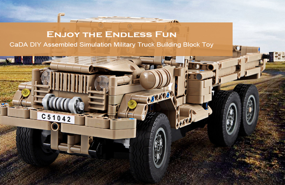 CaDA DIY Assembled Simulation Military Truck Building Block Toy with Remote Control