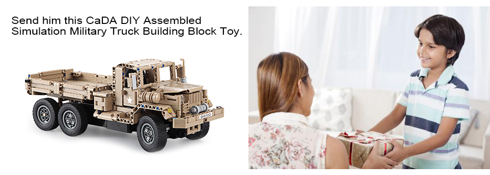 CaDA DIY Assembled Simulation Military Truck Building Block Toy with Remote Control