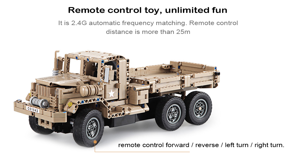 CaDA DIY Assembled Simulation Military Truck Building Block Toy with Remote Control