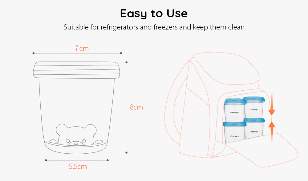 4pcs Cmbear Reusable Baby 6oz / 180ml Breast Milk Storage PP Cups