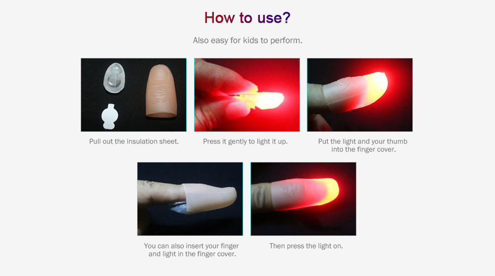 Light Up Thumb Fingers Trick Magic Props Prosthetic Toys 5pcs