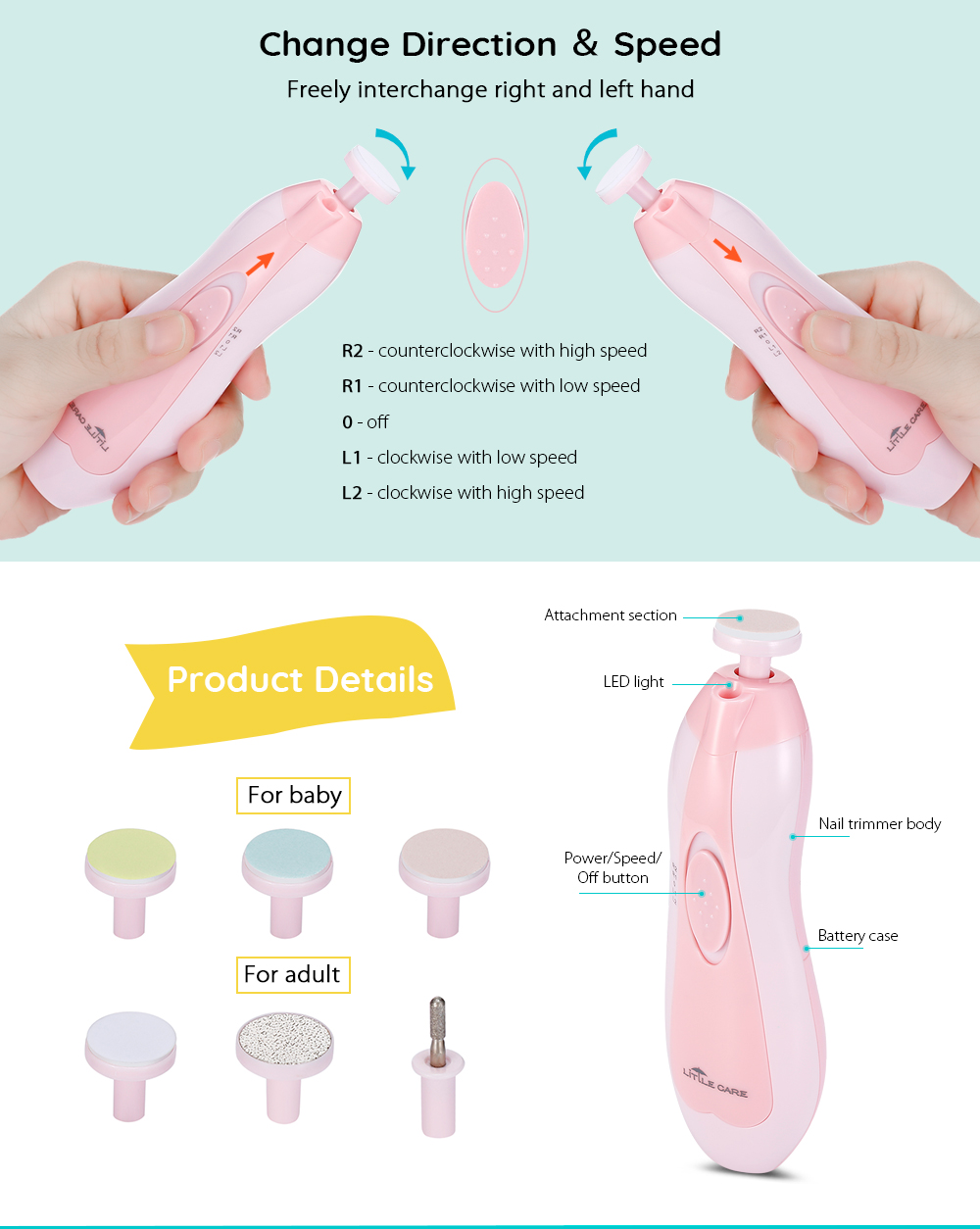 LETING 6-in-1 Baby Nail File for Toes and Fingernails Electric Manicure Set LETING 6-in-1 Baby Nail File for Toes and Fingernails Electric Manicure Set