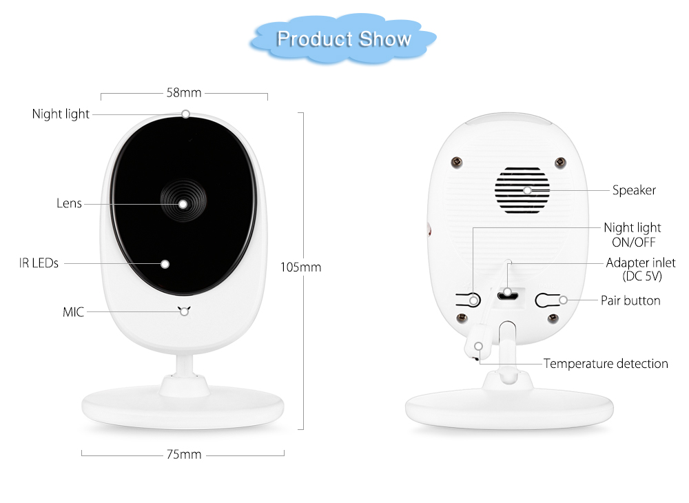 2.4 inch Wireless Digital Video Baby Monitor Night Vision Temperature Sensor 2.4 inch Wireless Digital Video Baby Monitor Night Vision Temperature Sensor