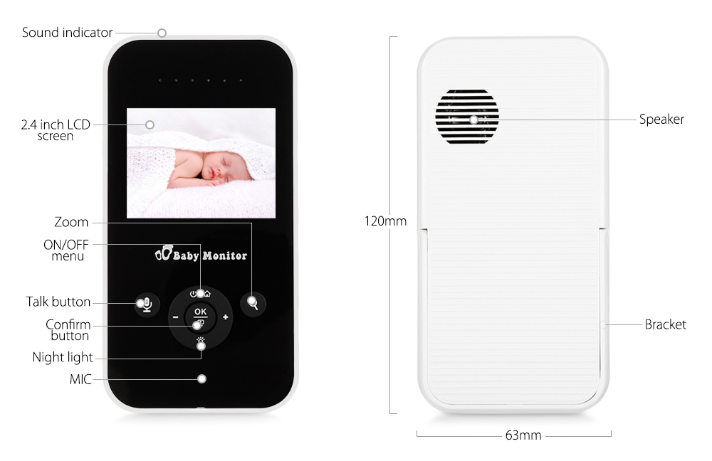 2.4 inch Wireless Digital Video Baby Monitor Night Vision Temperature Sensor