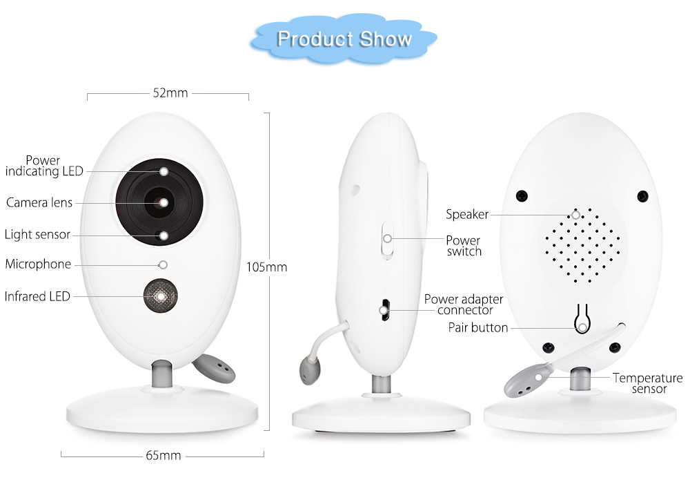 XF808 Wireless Digital Video Baby Monitor Night Vision Temperature Sensor