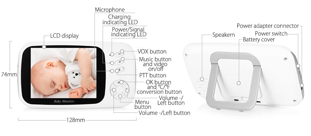 XF808 Wireless Digital Video Baby Monitor Night Vision Temperature Sensor