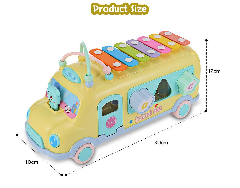 1022 - 9 Baby School Bus Toy Music Car with Percussion Piano Matching Blocks