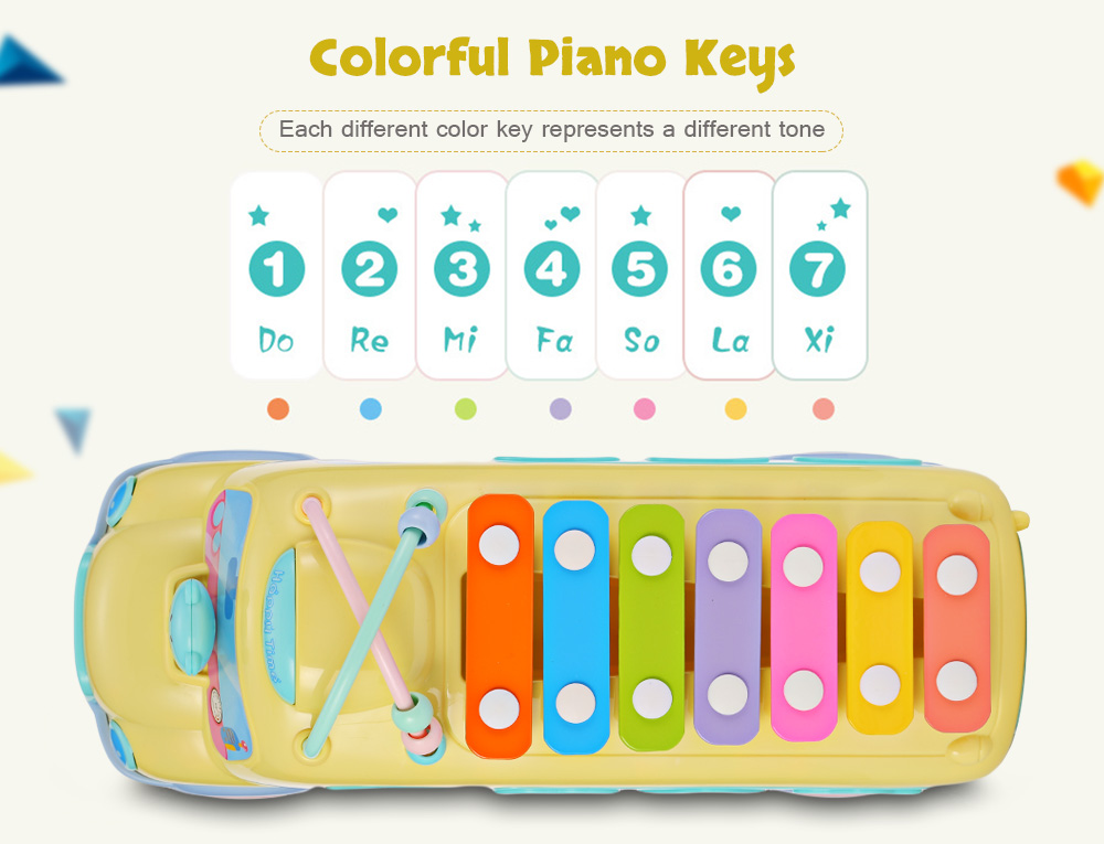 1022 - 9 Baby School Bus Toy Music Car with Percussion Piano Matching Blocks