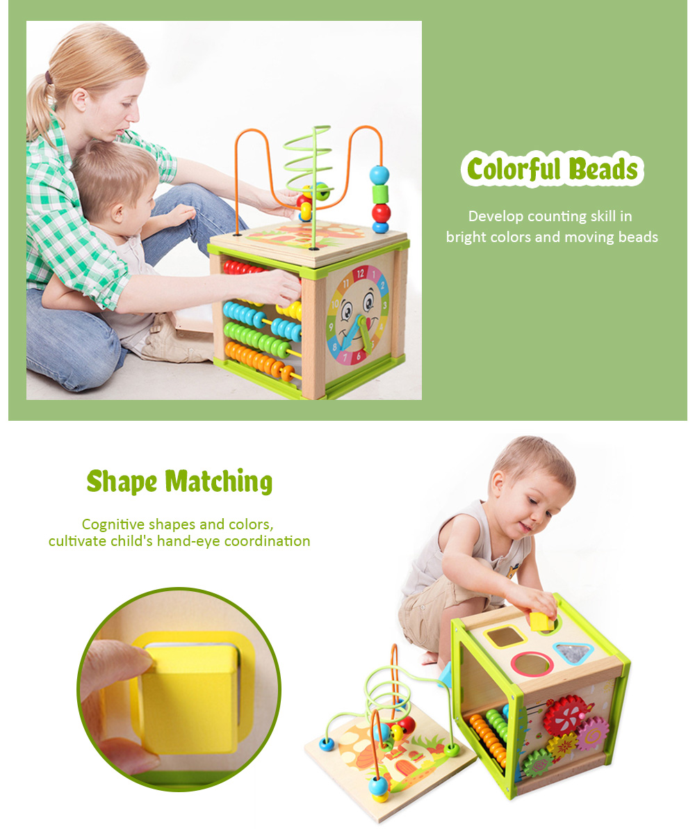 Multifunctional Kids Wooden Learning Bead Maze Activity Cube Educational Toy