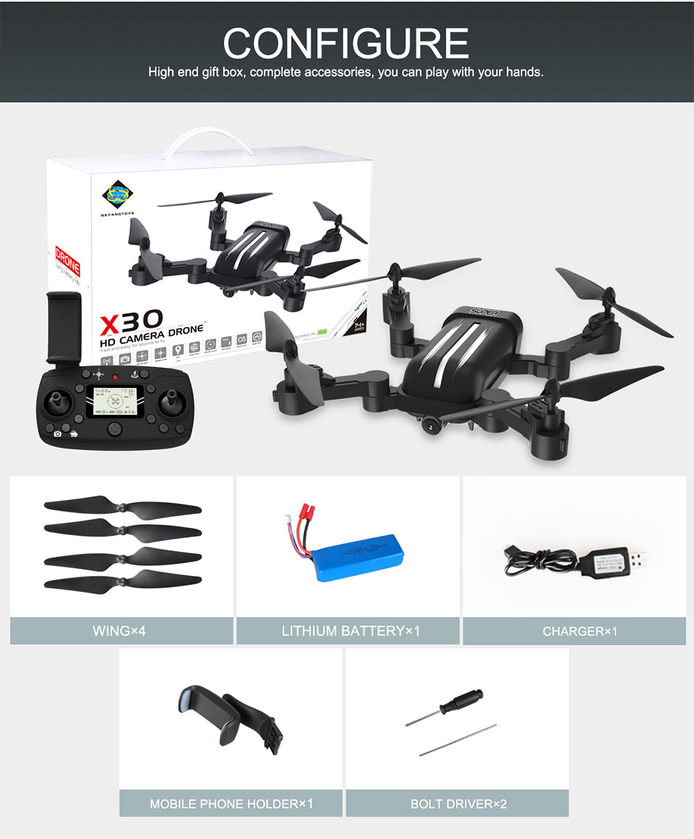 BAYANGTOYS X30 2.4G WiFi FPV RC Drone Aircraft Folding 8MP 5G 1080P HD Transmission BAYANGTOYS X30 2.4G WiFi FPV RC Drone Aircraft Folding 8MP 5G 1080P HD Transmission