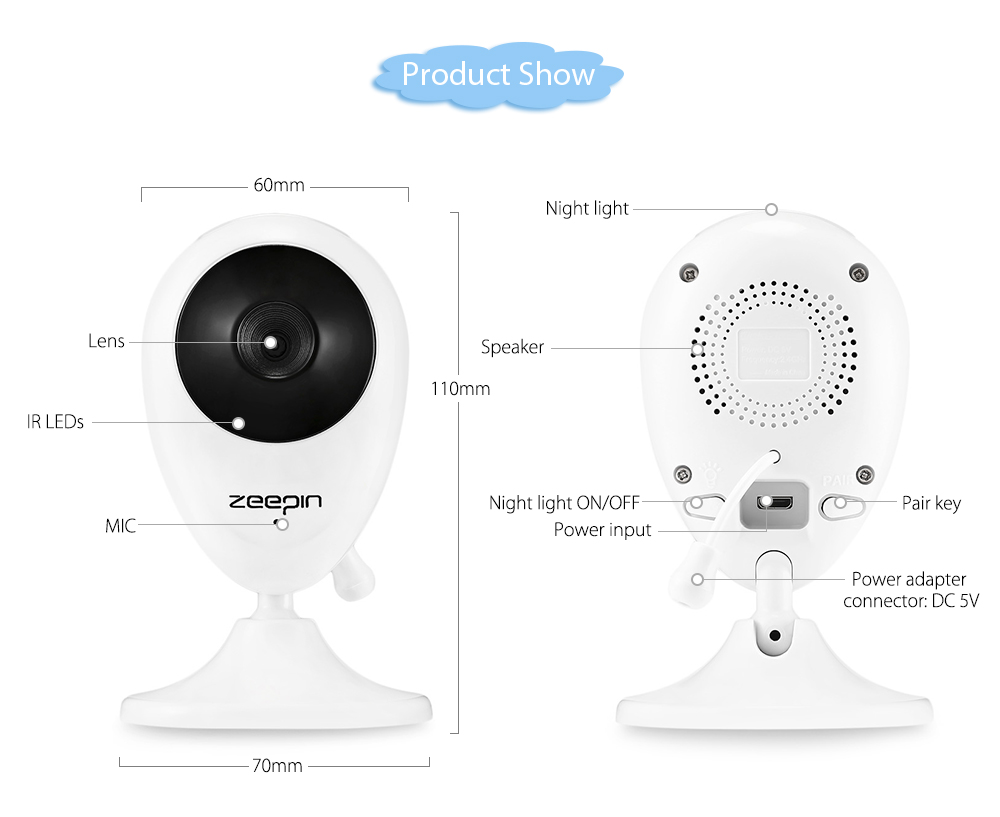 ZEEPIN Digital 2.4 inch Wireless LCD Baby Video Monitor with Night Vision