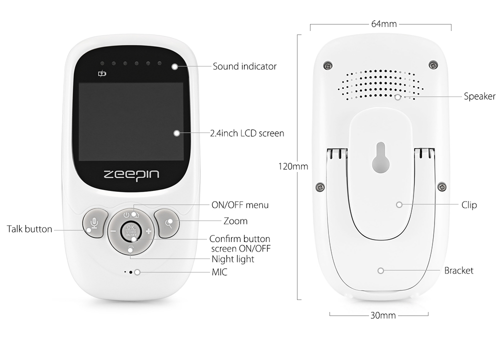 ZEEPIN Digital 2.4 inch Wireless LCD Baby Video Monitor with Night Vision