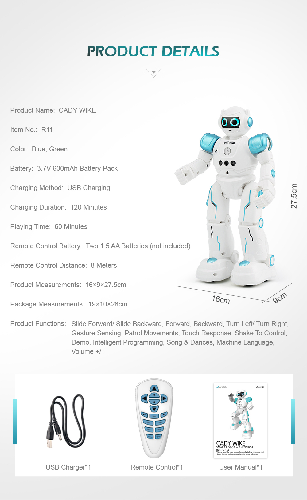 JJRC R11 Cady Wike Robot Song Dance Light Gliding Toy for Children