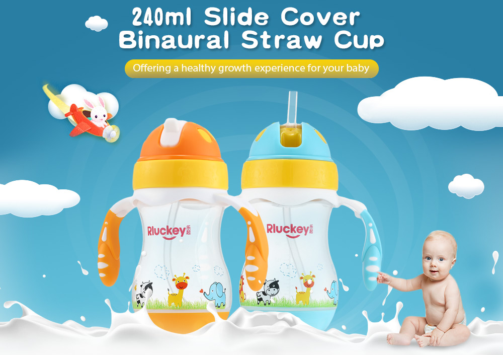 Rluckey L - SH005 240ml Slide Cover Binaural Straw Cup Baby Kettle