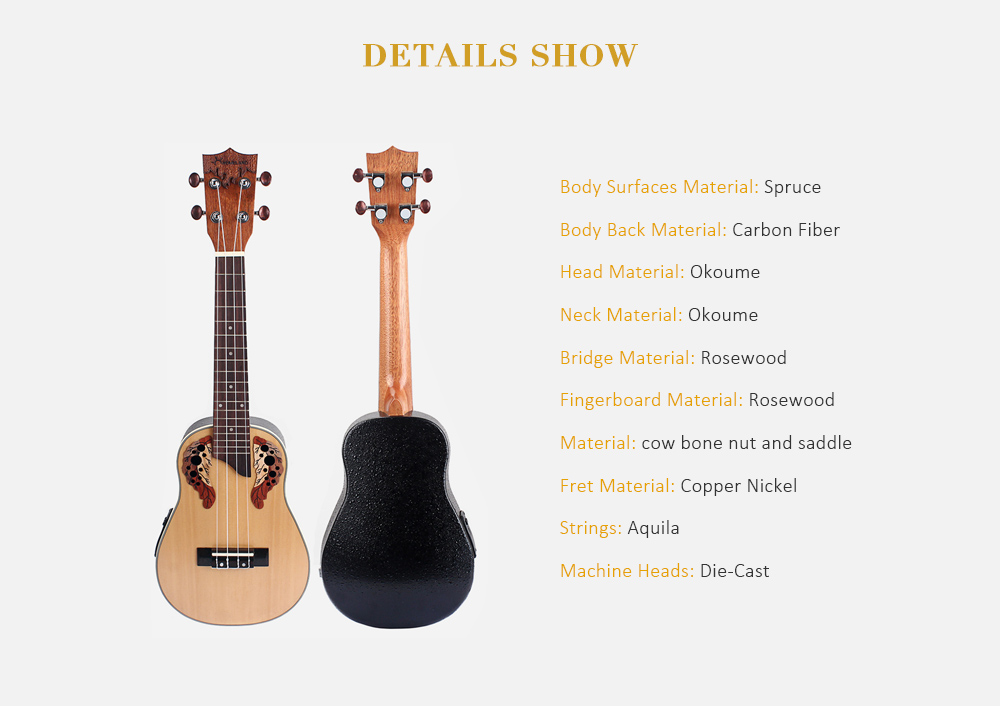 23 inch Ukulele Spruce Rosewood Fingerboard Bridge with Built-in EQ Bracket 23 inch Ukulele Spruce Rosewood Fingerboard Bridge with Built-in EQ Bracket