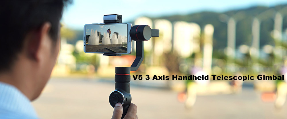 V5 3 Axis Handheld Telescopic Gimbal LED Fill Light Focus Adjusted for 6 inch Smartphone