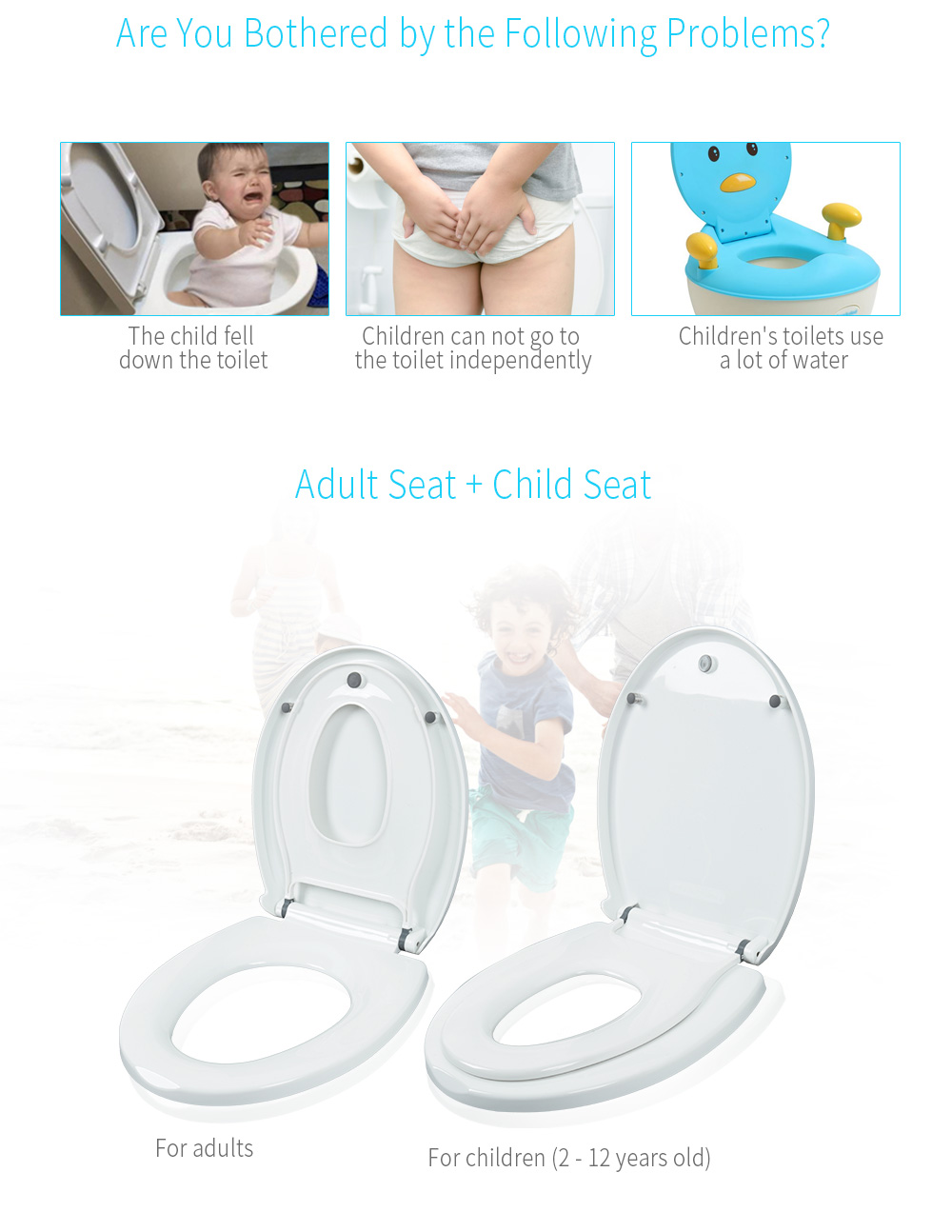 Round Adult Toilet Seat with Child Potty Training Cover