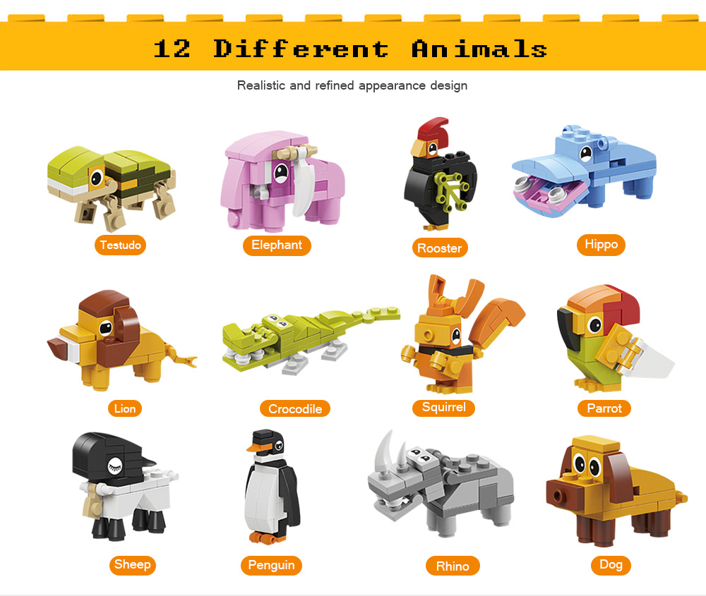 SM206 12-in-1 Animals Kingdom Assembly Puzzle Blocks Set