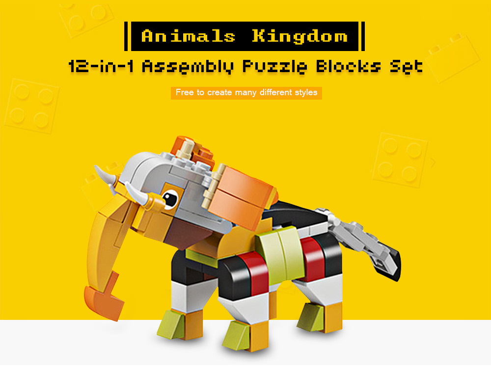 SM206 12-in-1 Animals Kingdom Assembly Puzzle Blocks Set