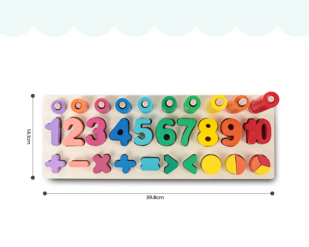 Child Wooden Logarithmic Board with Digital Shape Arithmetic Symbol