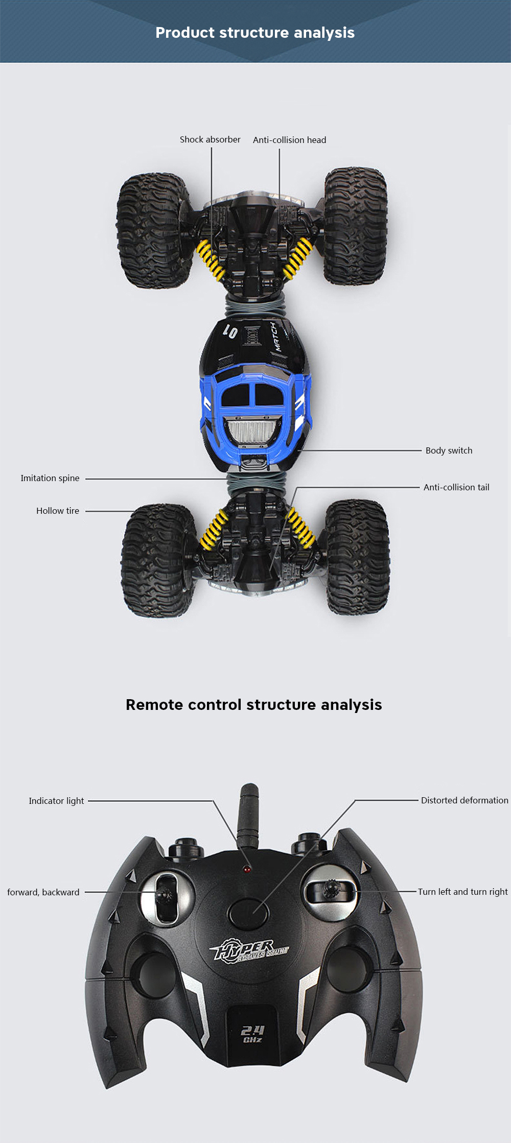 1/16 Double-sided 4WD RC Stunt Car with Remote Controller for Fun