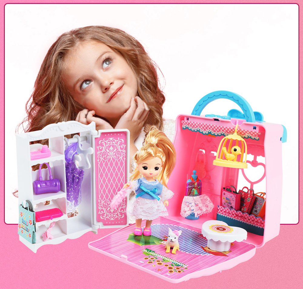 DIY Portable Doll House with Handbag Doll Wardrobe DIY Portable Doll House with Handbag Doll Wardrobe