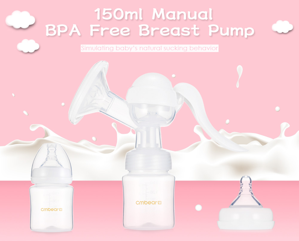 Cmbear 150ml Manual Unilateral Breastfeeding BPA Free Breast Pump with Teat