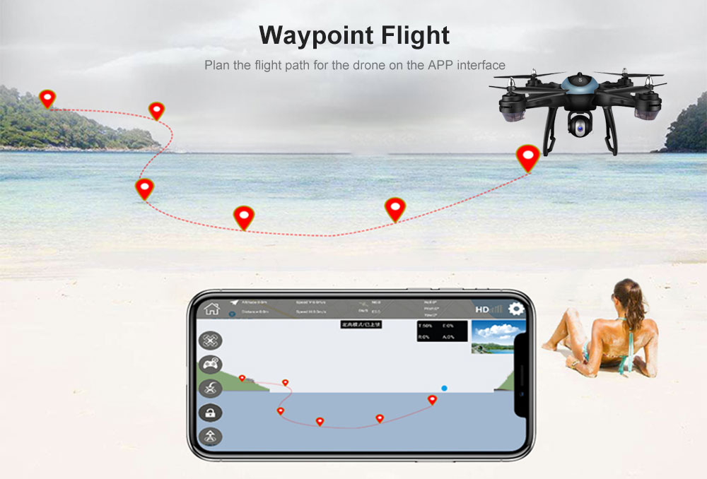 LH - X38GWF - BS GPS WiFi FPV RC Drone - RTF Altitude Hold Waypoint Point of Interest Follow One Key Return Quadcopter LH - X38GWF - BS GPS WiFi FPV RC Drone - RTF Altitude Hold Waypoint Point of Interest Follow One Key Return Quadcopter
