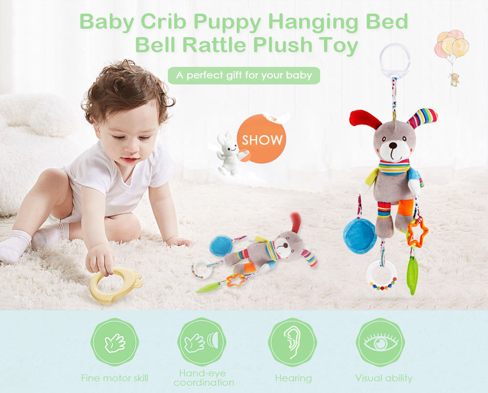 Baby Crib Puppy Rattle Plush Toy Stroller Pendant Hanging Bed Bell