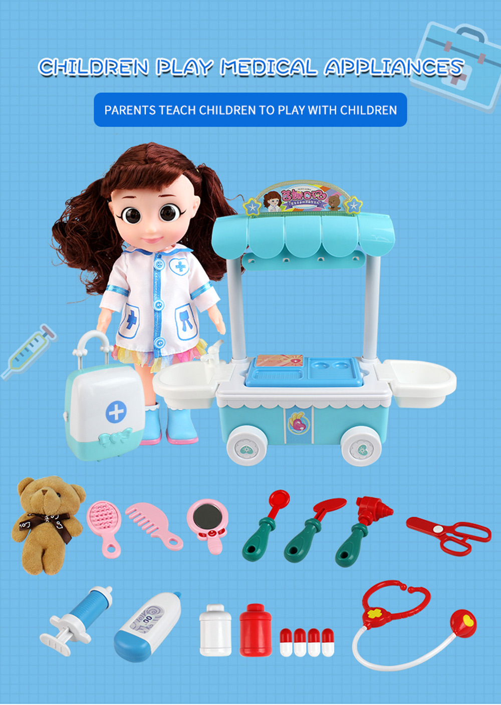 T2003A Electric Doctor Doll Operating Table Play House Toy