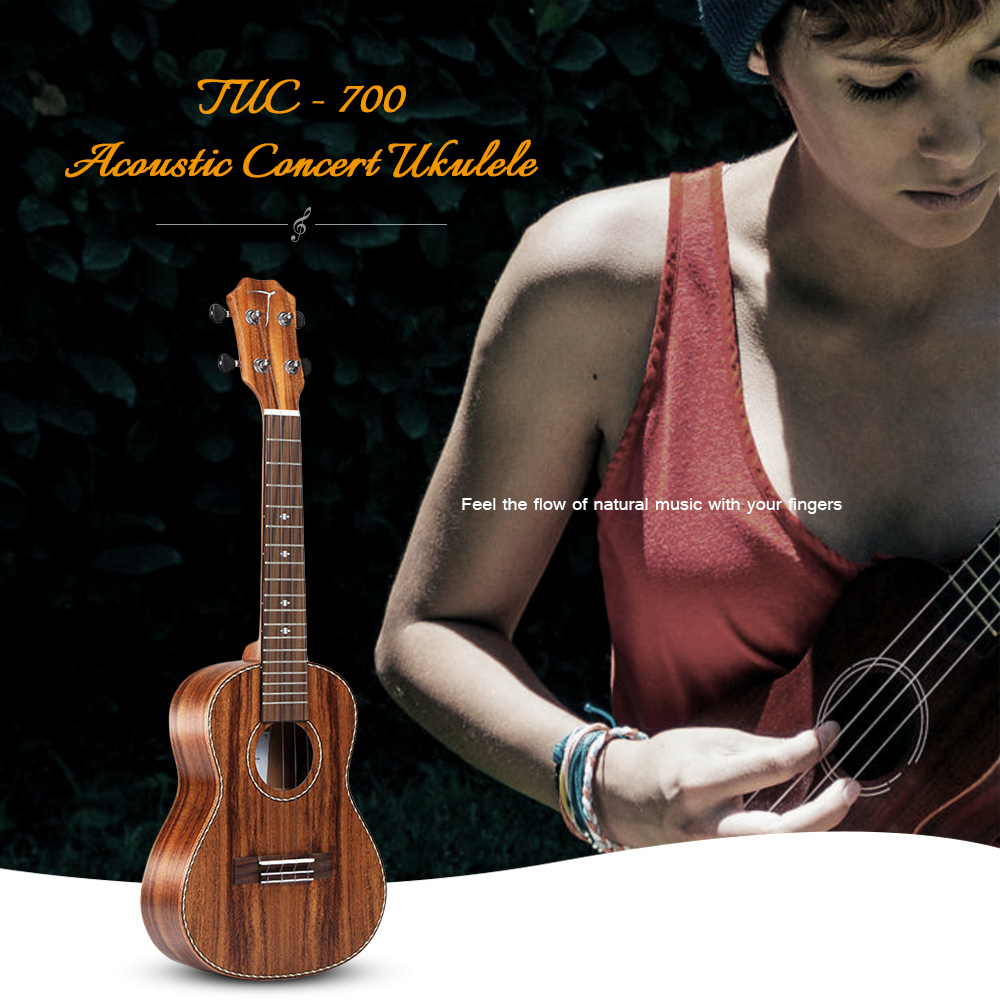 TOM TUC - 700 23 inch Acoustic Concert Ukulele Acacia Wood with Carrying Bag