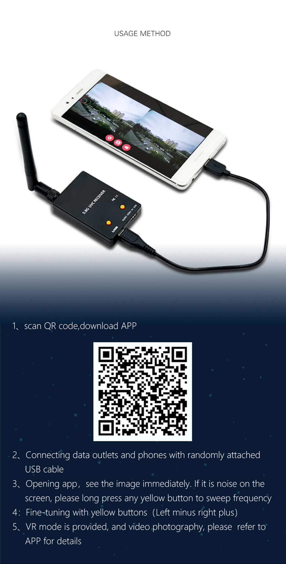 Turbowing 5.8Ghz FPV UVC Receiver Support Android Mobile Phone Turbowing 5.8Ghz FPV UVC Receiver Support Android Mobile Phone