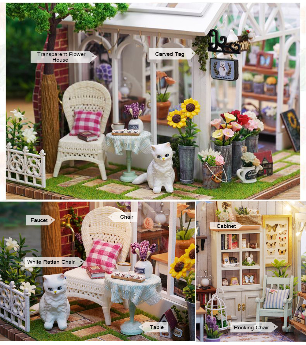 CUTE ROOM A - 063 DIY Cabin Hand-assembled Wooden Flower House Children Puzzle Toys