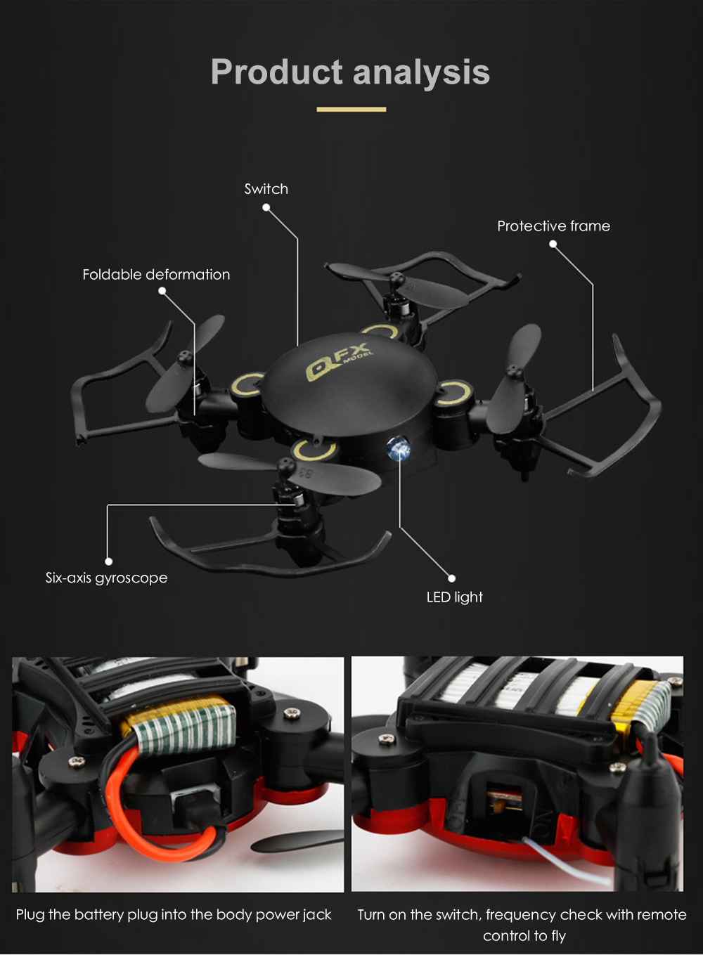 QFX Mini Drone Foldable Quadcopter Model Toy with Remote Control