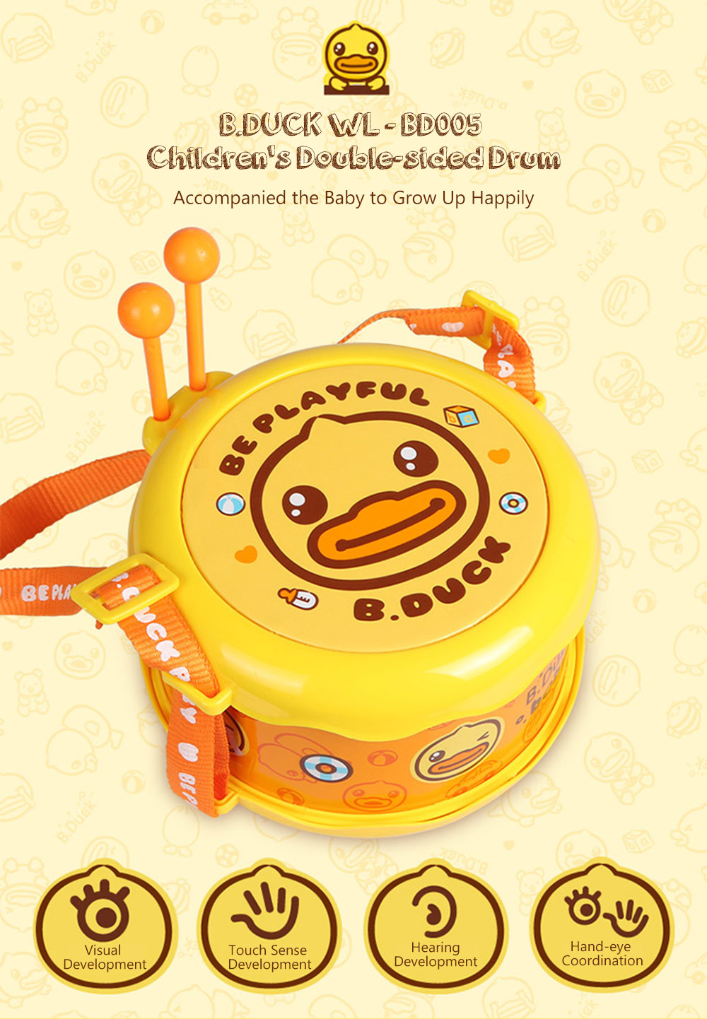 B.DUCK WL - BD005 Children's Double-sided Drum B.DUCK WL - BD005 Children's Double-sided Drum