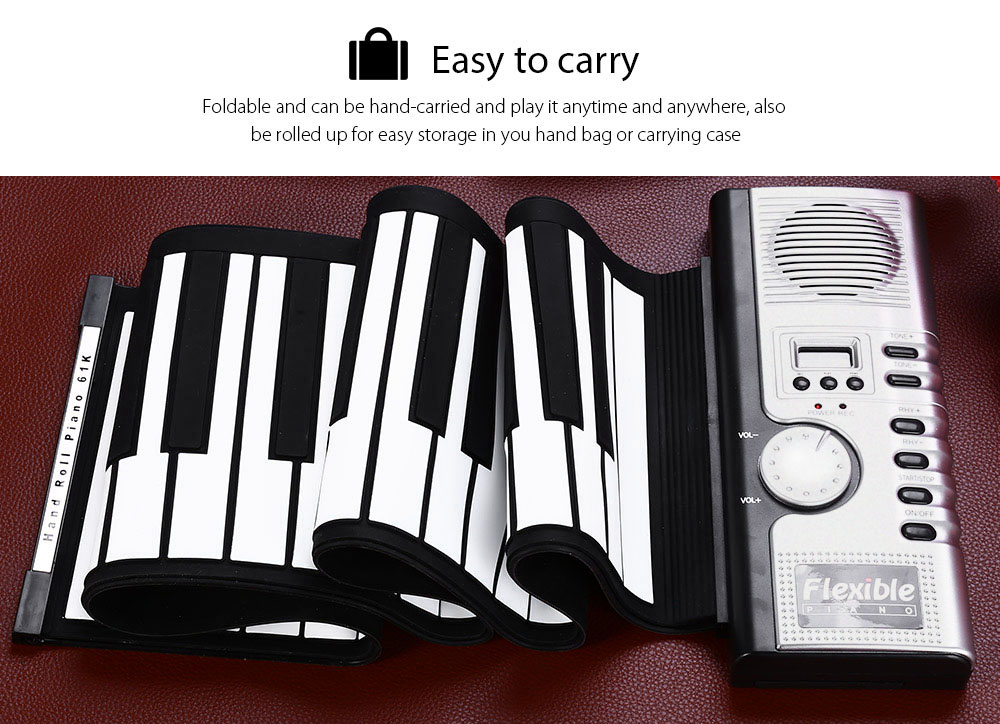 Flexible 61 Keys Silicone MIDI Digital Roll-up Keyboard Piano