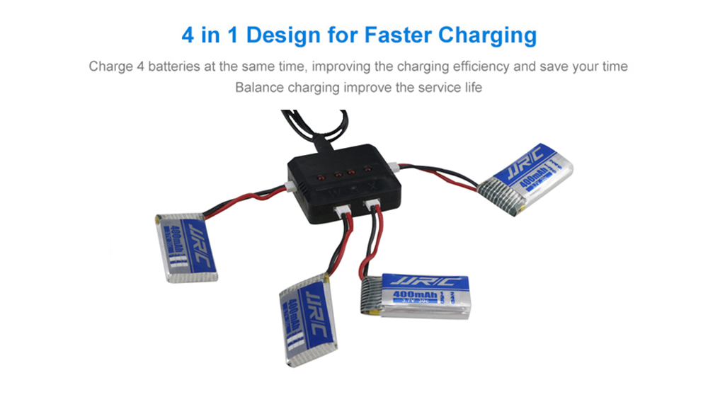 JJRC Battery Charging Set 3.7V 400mAh LiPo + WSX Balance Charger with US Plug Adapter / Cable for H31 Drone