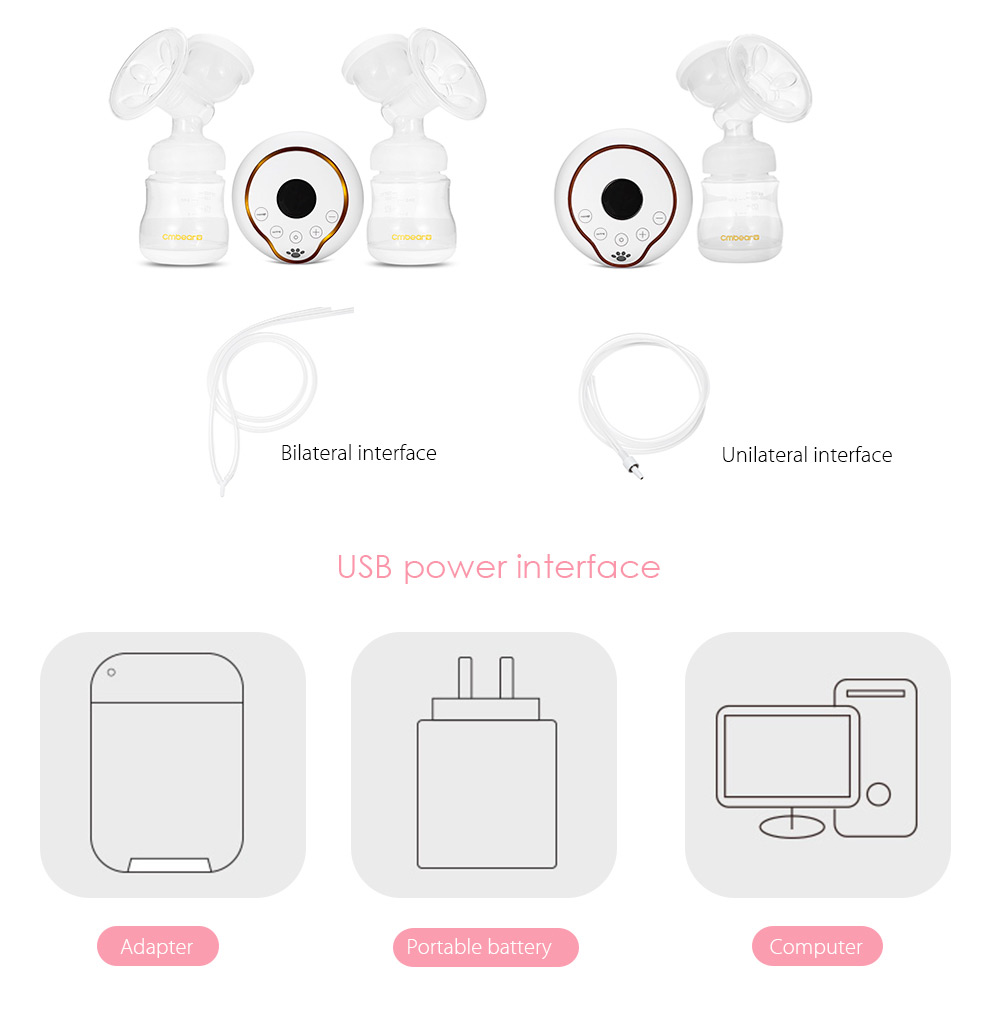 Cmbear LCD Display PP USB Electric Unilateral Double Breastfeeding Breast Pump