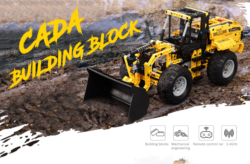 CaDA Building Block Remote Control Crawler Excavator Big Crane Mixer Truck Bulldozer Boy Spelling Toy