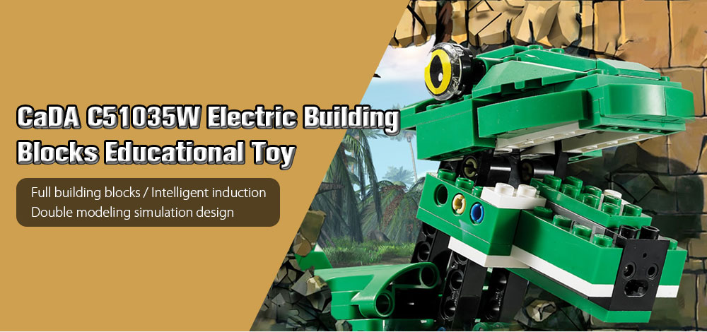 CaDA C51035W Electric Dinosaur Building Blocks Educational Toy with Sound and Light Sensor Module