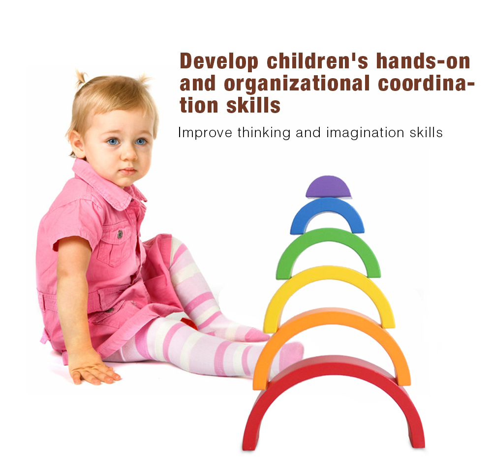 6pcs Wooden Rainbow Stacking Game Building Block Toy for Kids 6pcs Wooden Rainbow Stacking Game Building Block Toy for Kids